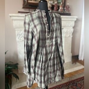 CP Shades.Vintage Pullover Tunic/Dress.Grey/Maroon Plaid Cotton.Preloved.Small